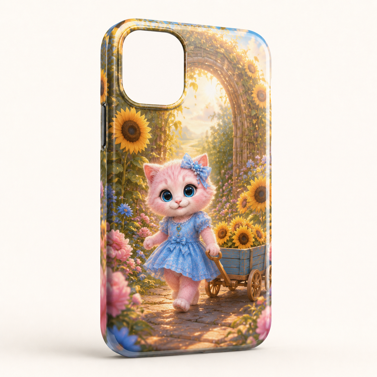 Sunflower Maze Shortcut phone case front view with Pink Kitten — The Fluffy Fam