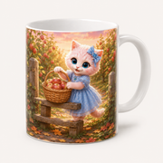 Autumn Basket Relay ceramic mug front view with Pink Kitten — The Fluffy Fam