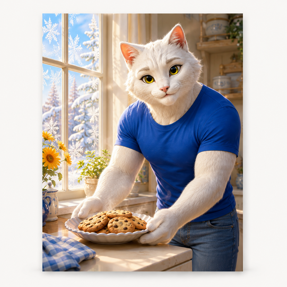 Winter Window Cookies art print front view with Dad Cat — The Fluffy Fam