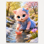 Thawing Stream Boat art print front view with Pink Kitten — The Fluffy Fam