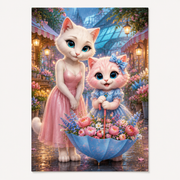 Umbrella Bouquet Day art print front view with Mom Cat and Pink Kitten — The Fluffy Fam