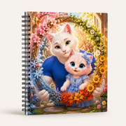 Year-Round Family Embrace notebook cover front view with Dad Cat and Pink Kitten — The Fluffy Fam
