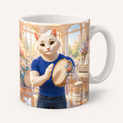 Tambourine Sunbeat ceramic mug front view with Dad Cat — The Fluffy Fam