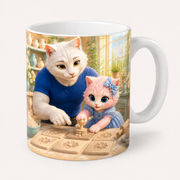 Pressed-Clay Flower Tiles ceramic mug front view with Dad Cat and Pink Kitten — The Fluffy Fam