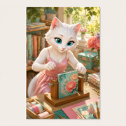 Notebook Binding Table art print front view with Mom Cat — The Fluffy Fam