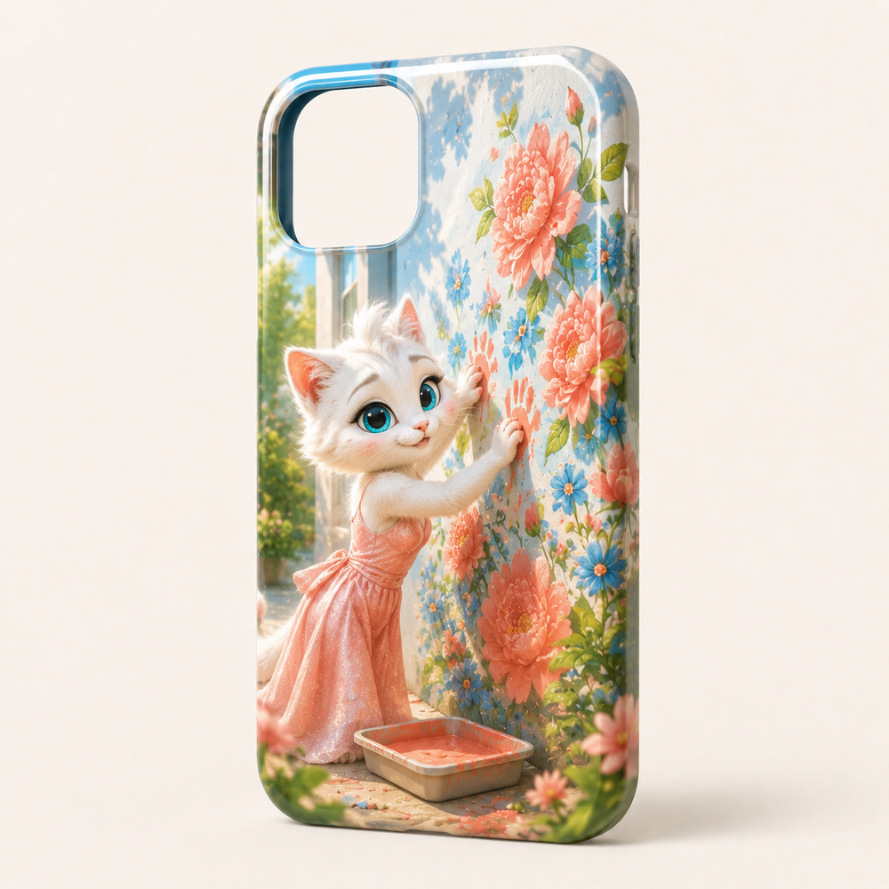 Handprint Flower Mural phone case front view with Mom Cat — The Fluffy Fam