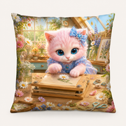 Pressed Flower Page throw pillow front view with Pink Kitten — The Fluffy Fam