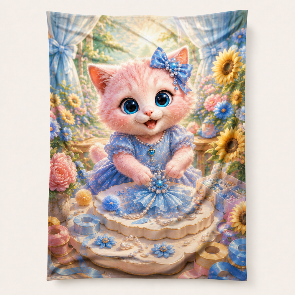 Handmade Showcase fleece blanket front view with Pink Kitten — The Fluffy Fam
