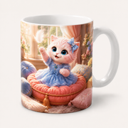 Pillow Feather Float ceramic mug front view with Pink Kitten — The Fluffy Fam