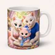 Dream Book Bookmark ceramic mug front view with the whole cat family — The Fluffy Fam