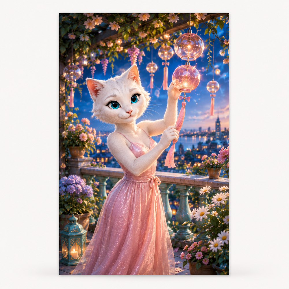 Twilight Wind Chimes art print front view with Mom Cat — The Fluffy Fam