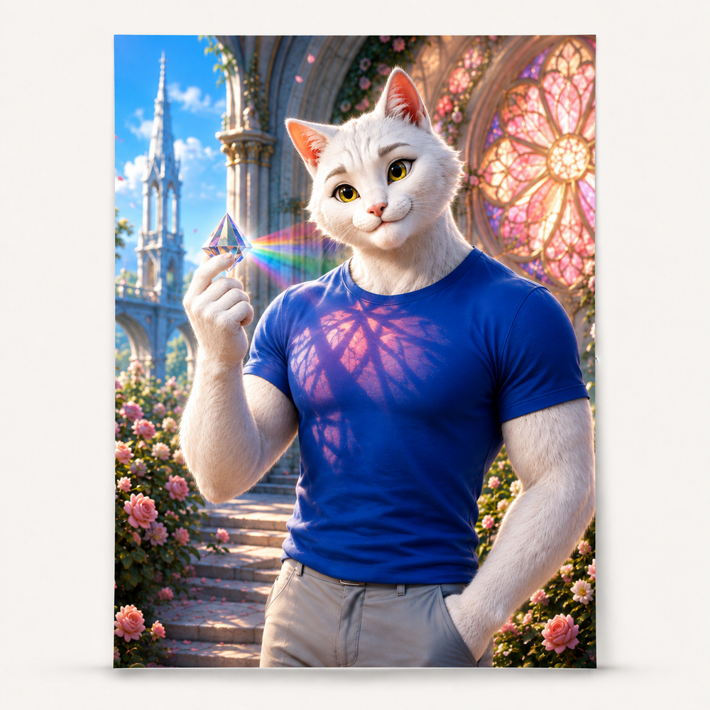 Rose Window Light art print front view with Dad Cat — The Fluffy Fam