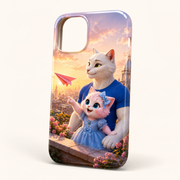 Twilight Paper Plane phone case front view with Dad Cat and Pink Kitten — The Fluffy Fam