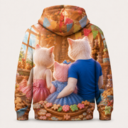 Ginger Ring Garland all-over print hoodie standalone back view — The Fluffy Fam