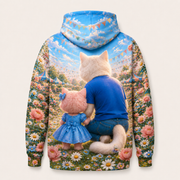 Flower Garland Circle all-over print hoodie standalone back view — The Fluffy Fam