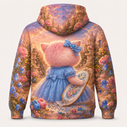 Floral Hoop Stitch all-over print hoodie standalone back view — The Fluffy Fam