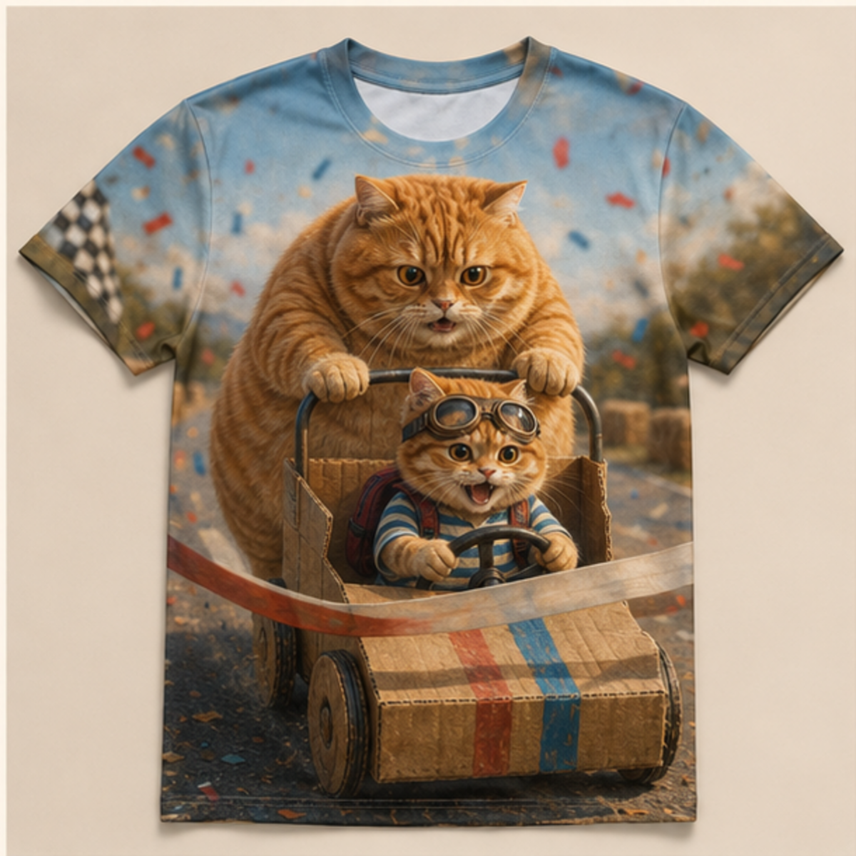 Chubby & Chubby Jr — Cardboard Grand Prix All-Over T-Shirt — front view
