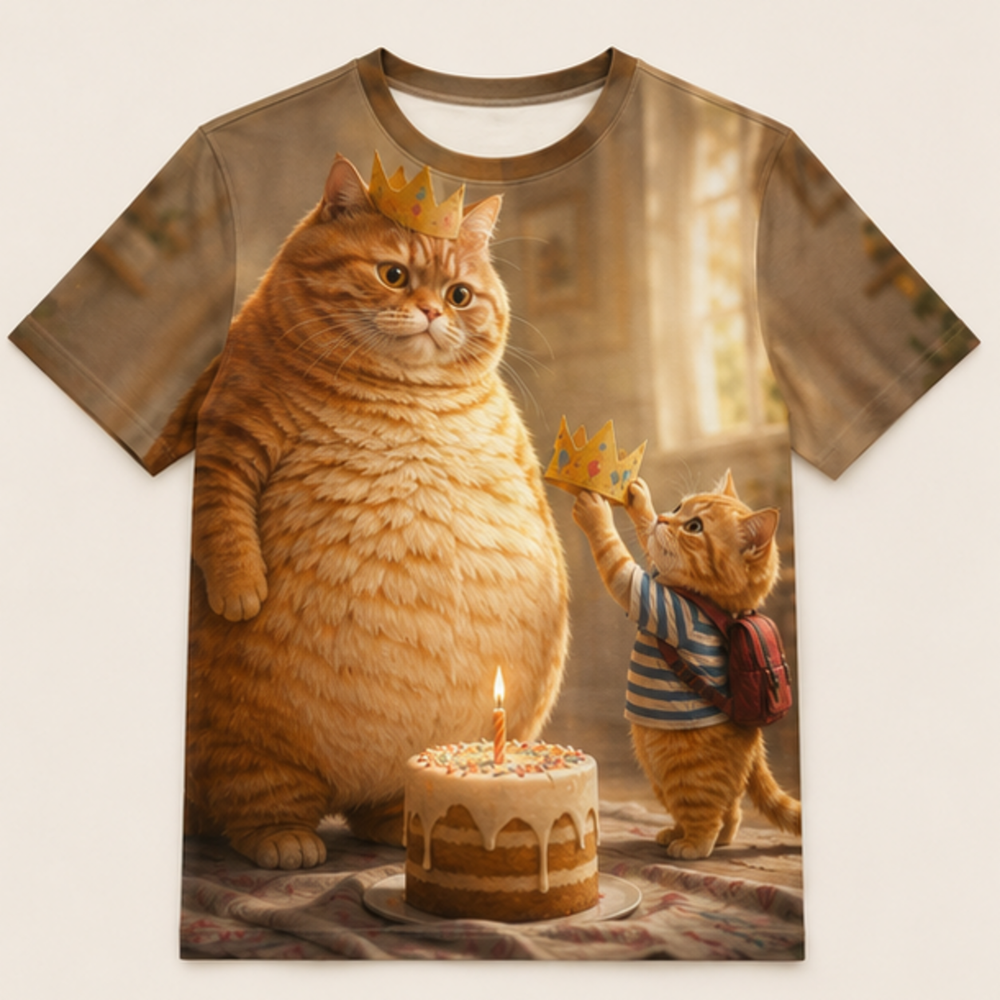 Chubby & Chubby Jr — The Crooked Birthday Crown All-Over T-Shirt — front view