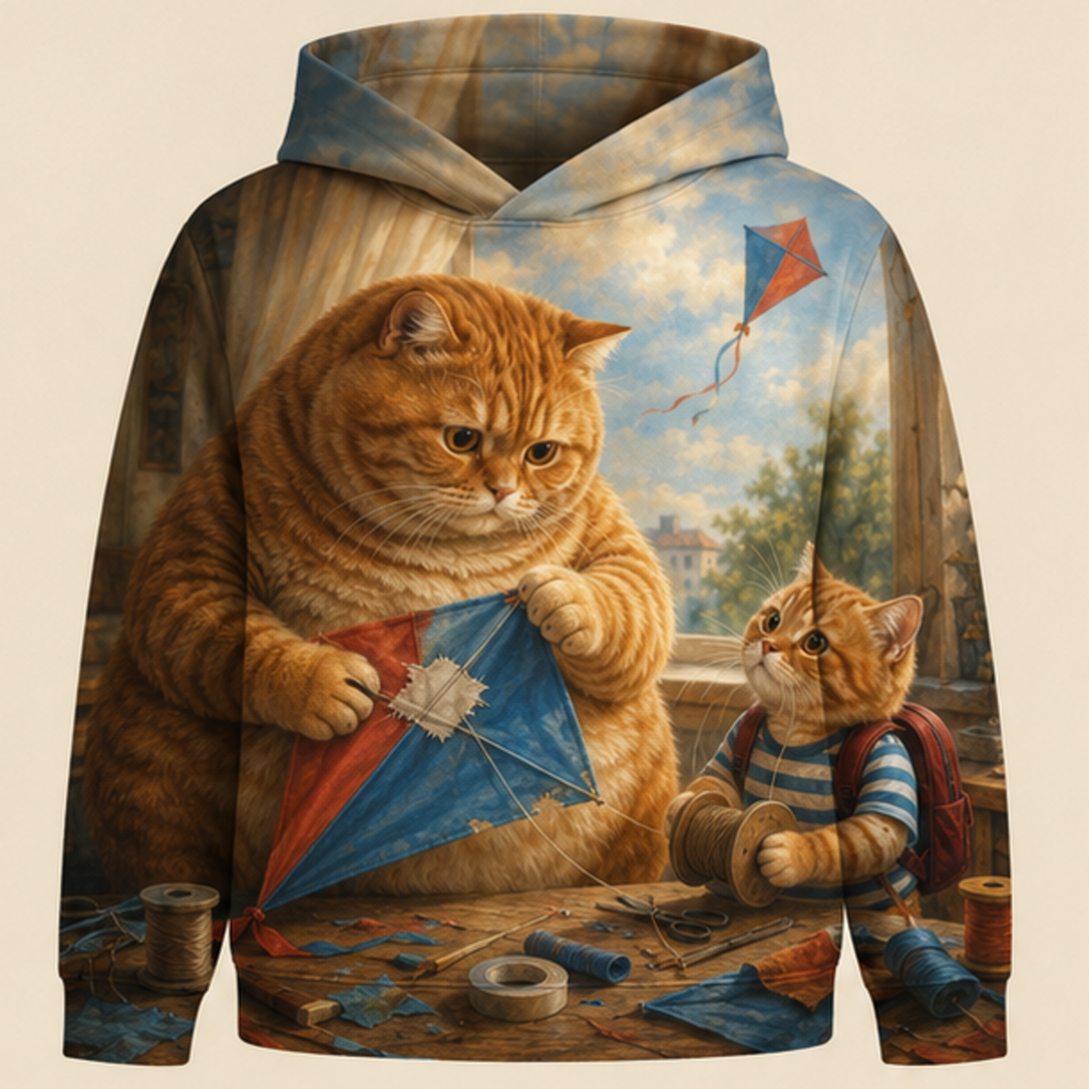 Chubby & Chubby Jr — Kite Repair Station Story-Back All-Over Hoodie — front view