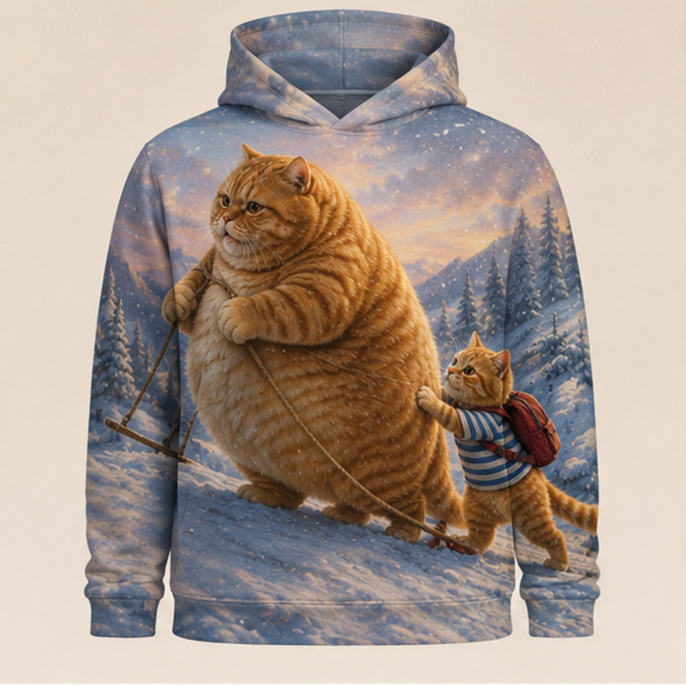 Chubby & Chubby Jr — Push Up the Snow Hill Story-Back All-Over Hoodie — front view