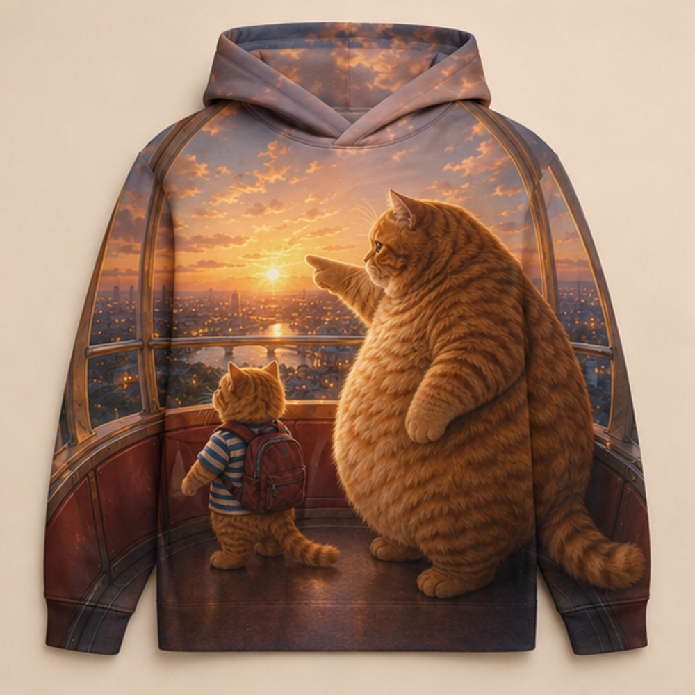 Chubby & Chubby Jr — Sunset at the Top Story-Back All-Over Hoodie — front view