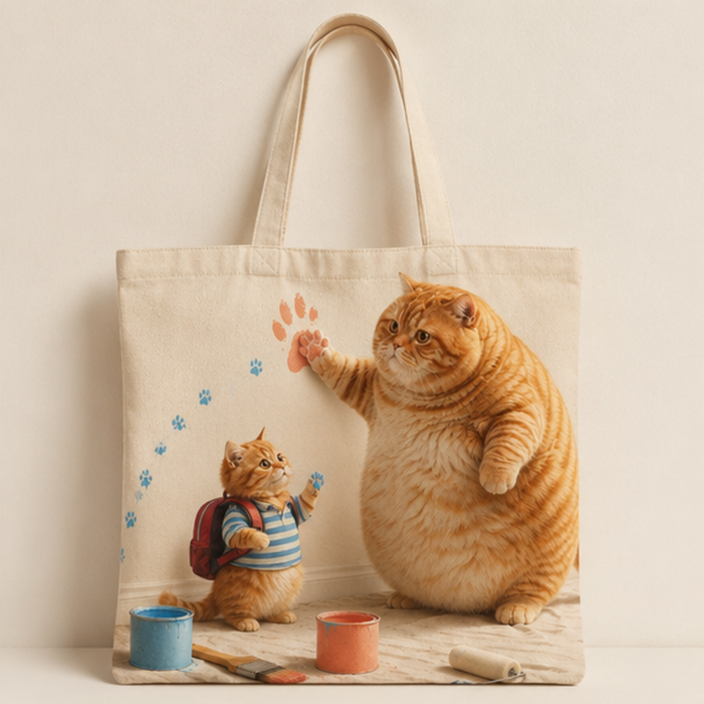 Chubby & Chubby Jr — Pawprint Wall Canvas Tote Bag — front view