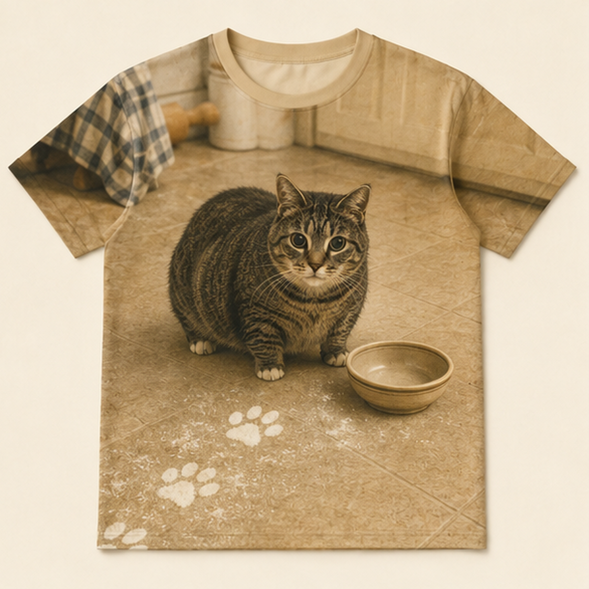 Flour Pawprint Alibi — Ethel All-Over Print T-Shirt — front view