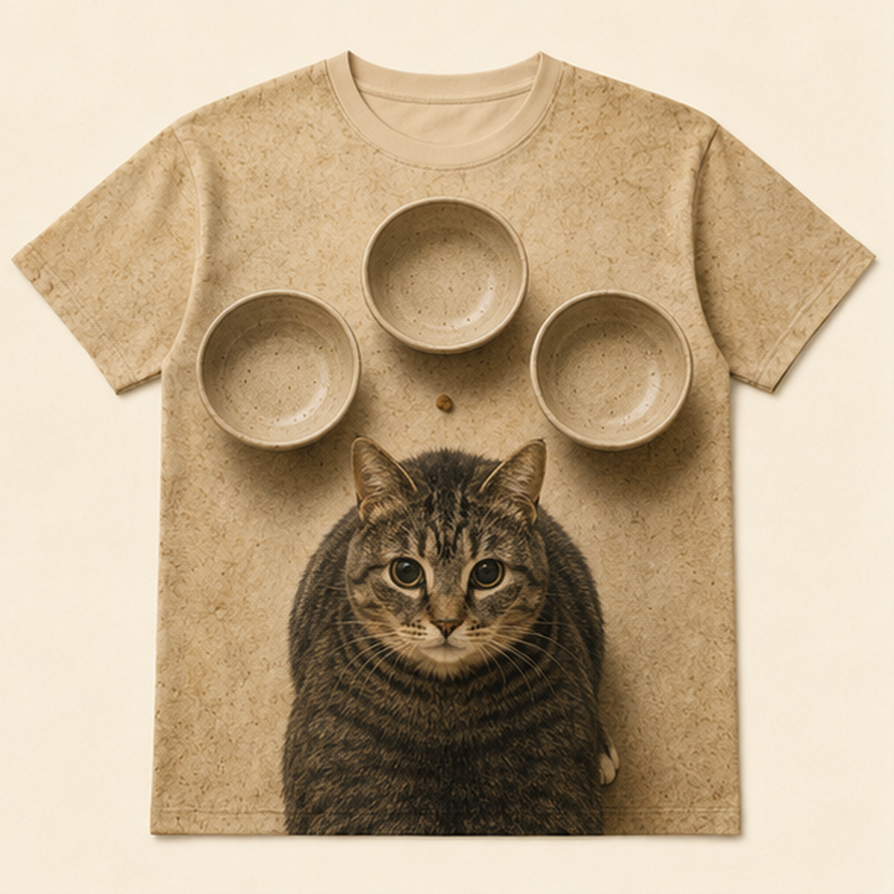 Three-Bowl Inspection Overhead — Ethel All-Over Print T-Shirt — front view