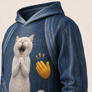Laughing Cat: Curtain Trouble — AOP Hoodie — print detail