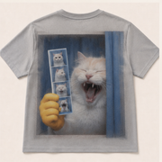 Laughing Cat: Four-Frame Breakdown — AOP T-Shirt — true back or opposite-side view