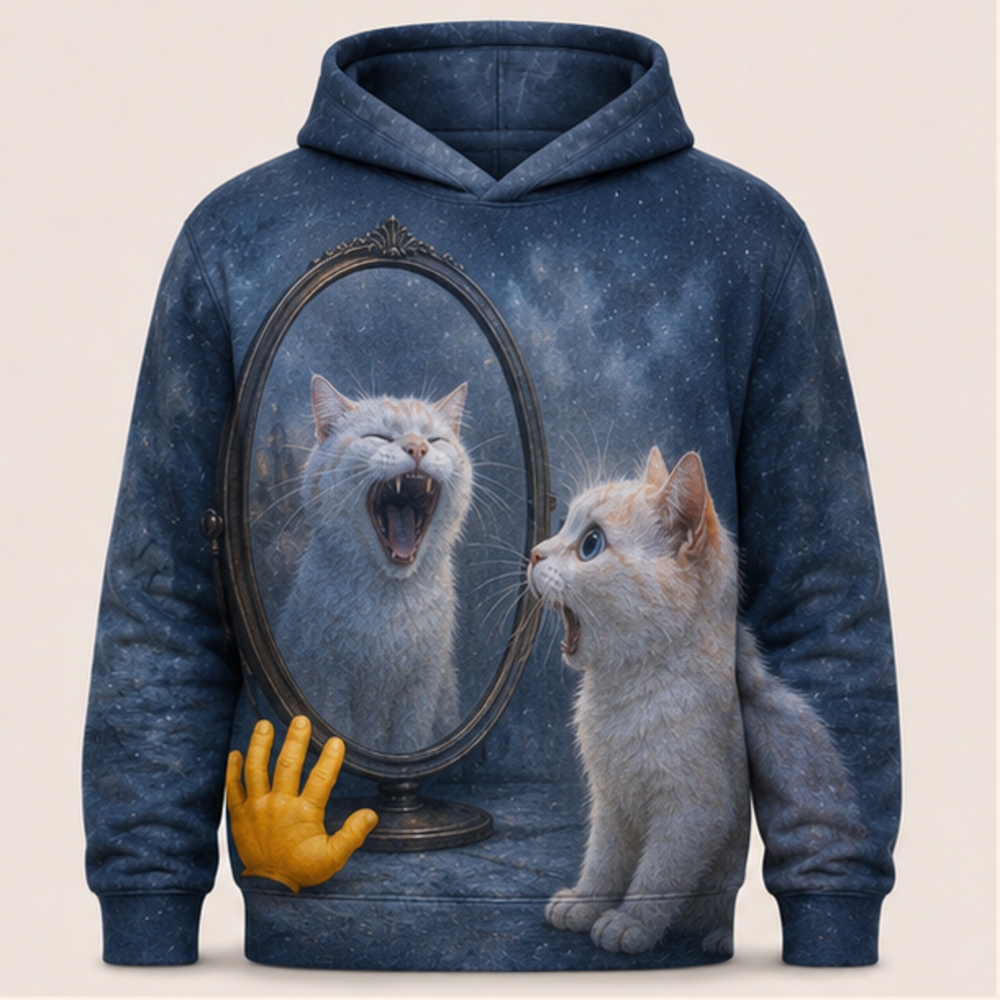 Laughing Cat: Mirror Laughs First — AOP Hoodie — front view