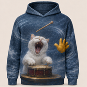 Laughing Cat: Drumroll Disaster — AOP Hoodie — front view