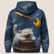 Laughing Cat: Drumroll Disaster — AOP Hoodie — true back or opposite-side view