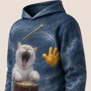 Laughing Cat: Drumroll Disaster — AOP Hoodie — print detail