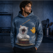 Laughing Cat: Drumroll Disaster — AOP Hoodie — adult lifestyle view