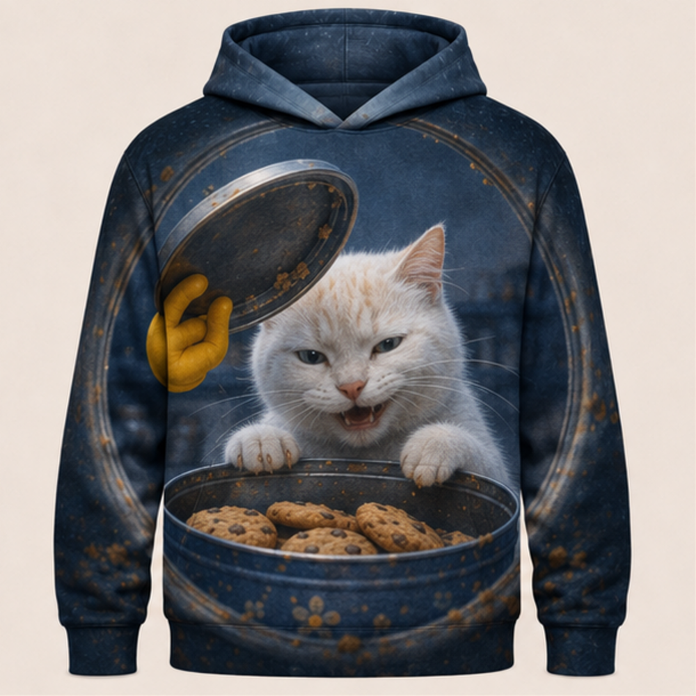Laughing Cat: Cookie Vault — AOP Hoodie — front view