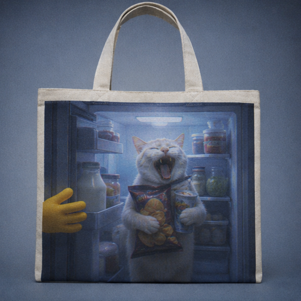 Laughing Cat: Midnight Snack Freeze — Canvas Tote Bag — front view