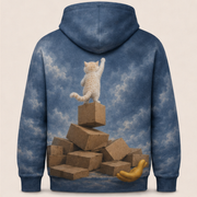 Laughing Cat: Box Stack Victory — AOP Hoodie — true back or opposite-side view