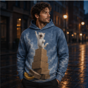 Laughing Cat: Box Stack Victory — AOP Hoodie — adult lifestyle view