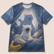 Laughing Cat: Blanket Fort Premiere — AOP T-Shirt — front view