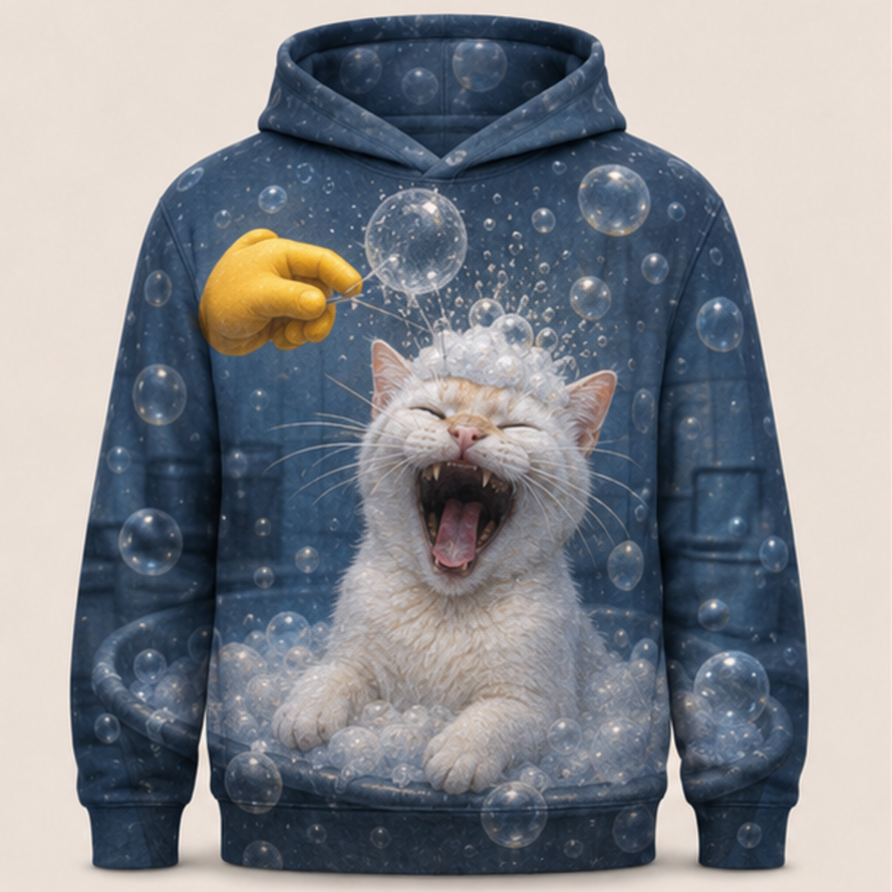 Laughing Cat: Bubble Crown — AOP Hoodie — front view