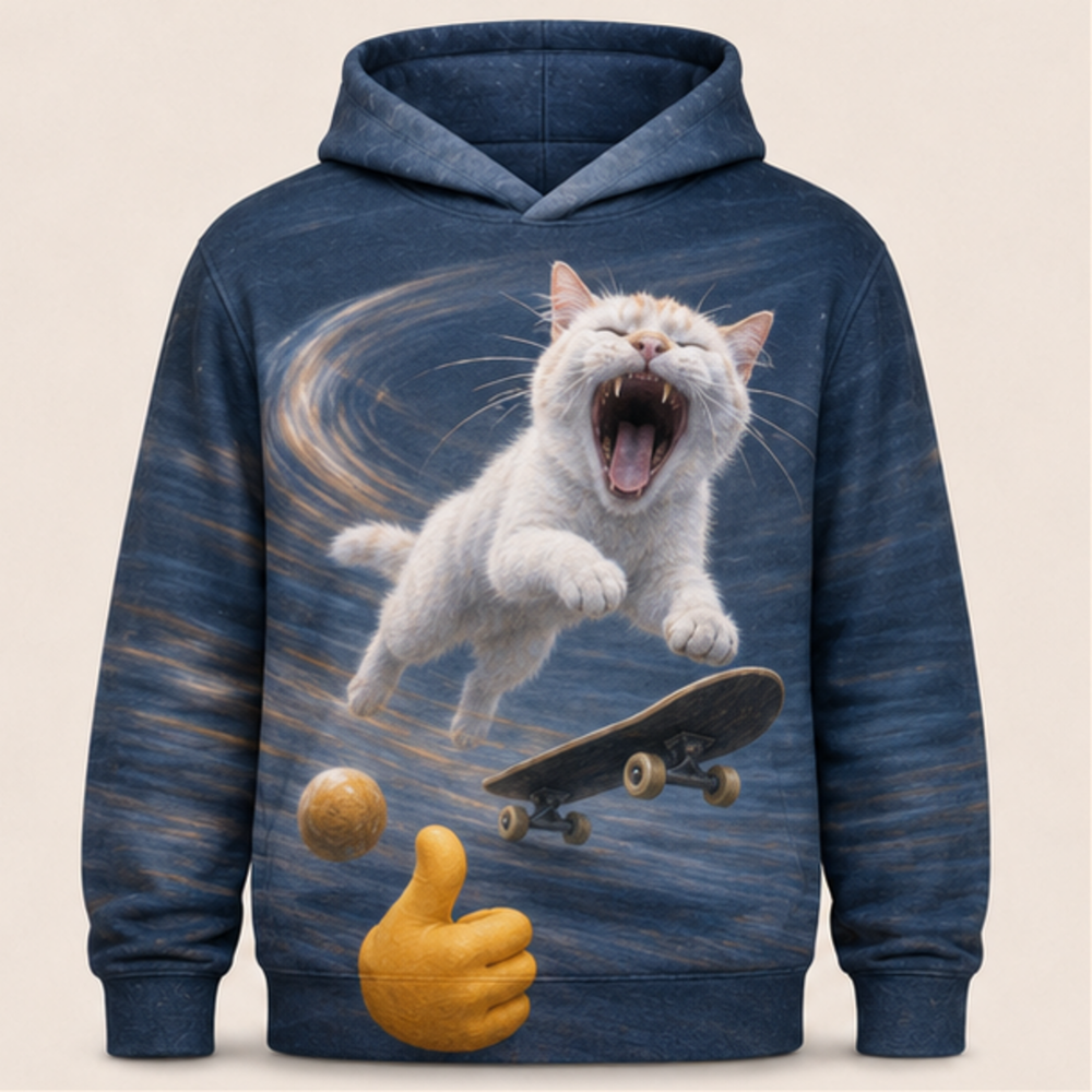 Laughing Cat: Almost an Ollie — AOP Hoodie — front view