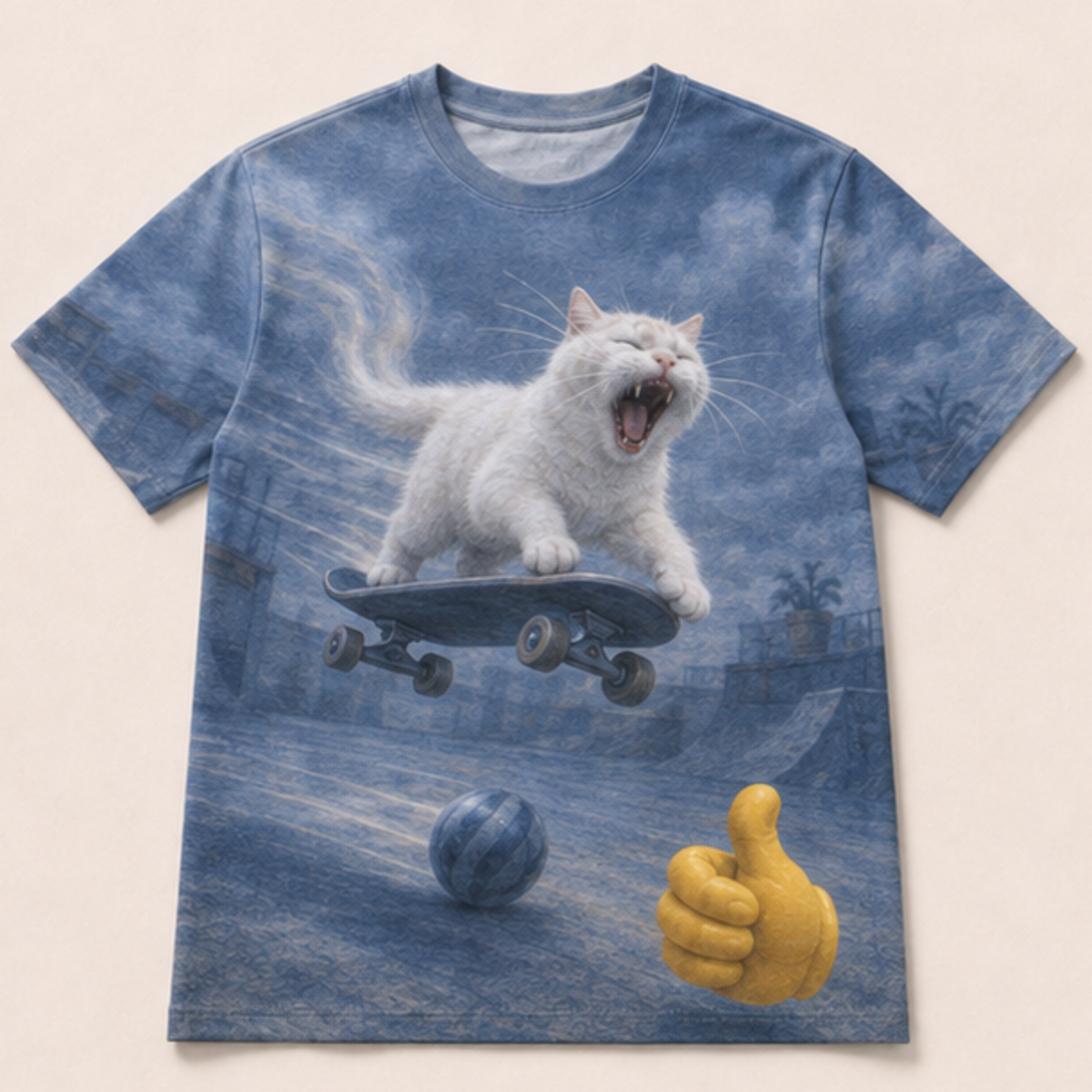 Laughing Cat: Almost an Ollie — AOP T-Shirt — front view