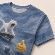Laughing Cat: Almost an Ollie — AOP T-Shirt — print detail