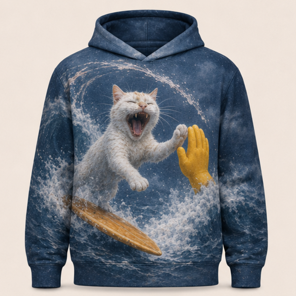 Laughing Cat: Wipeout High-Five — AOP Hoodie — front view
