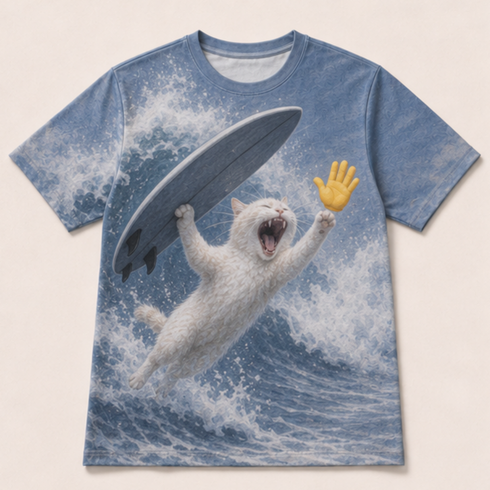Laughing Cat: Wipeout High-Five — AOP T-Shirt — front view