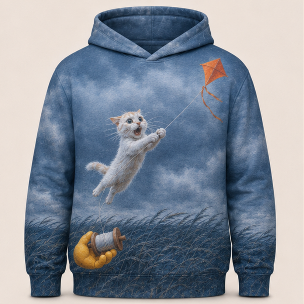 Laughing Cat: Kite Lift — AOP Hoodie — front view