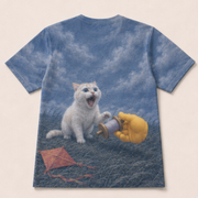 Laughing Cat: Kite Lift / Spool-Level Lift — AOP T-Shirt — true back or opposite-side view