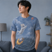 Laughing Cat: Kite Lift / Spool-Level Lift — AOP T-Shirt — adult lifestyle view