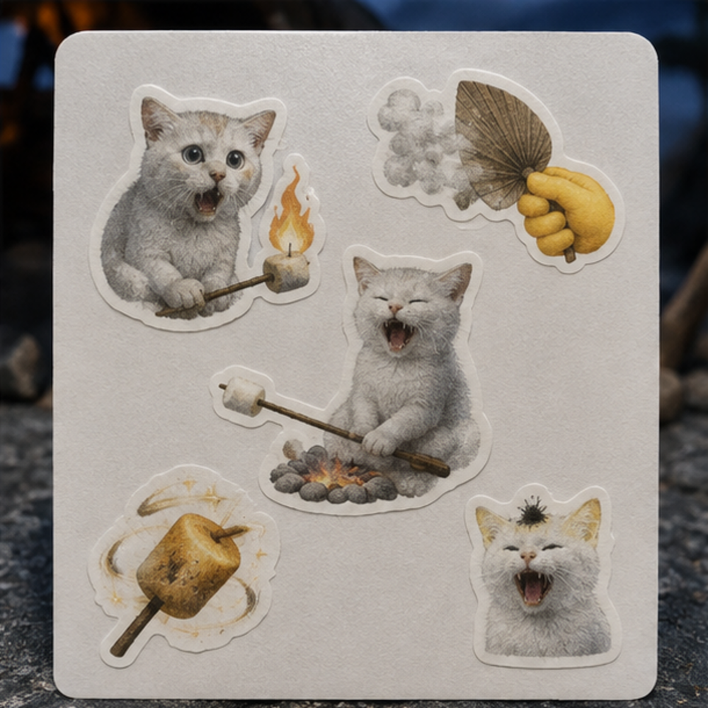 Laughing Cat: Marshmallow Flash — Sticker Pack — front view